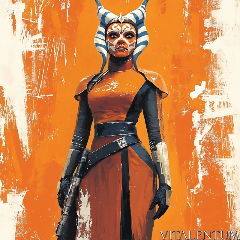 AI ART Orange Sci-Fi Character with Head Tails