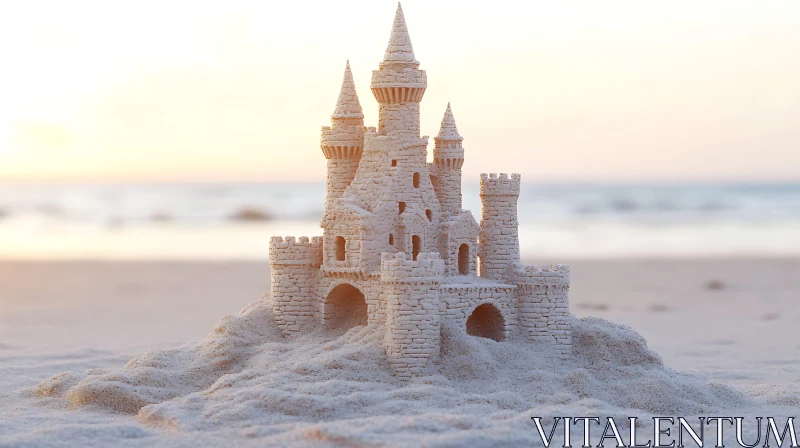 AI ART Beach Sandcastle at Sunset