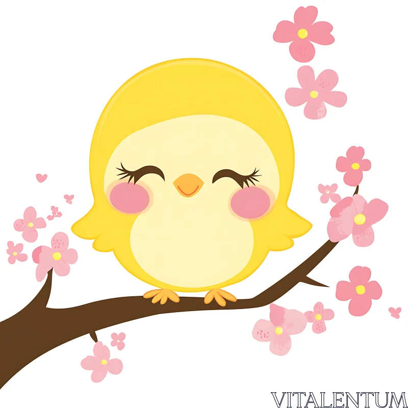 Sweet Bird with Cherry Blossoms Artwork AI Image