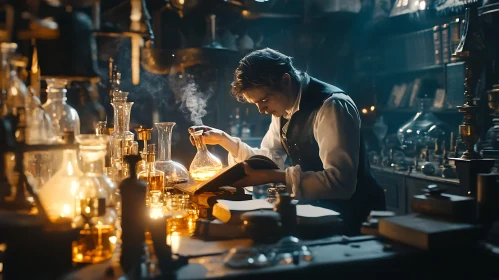 Man in Lab Mixing Potion