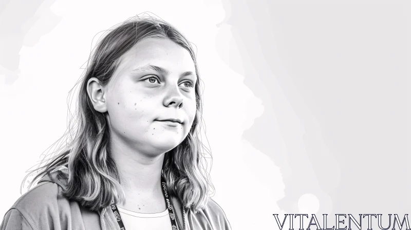 AI ART Greta Thunberg Contemplative Black and White Image