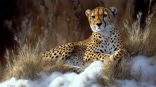 Serene Cheetah in Winter Landscape