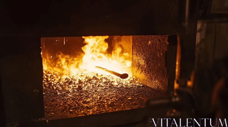 AI ART Forging Metal Rod in Fiery Industrial Furnace