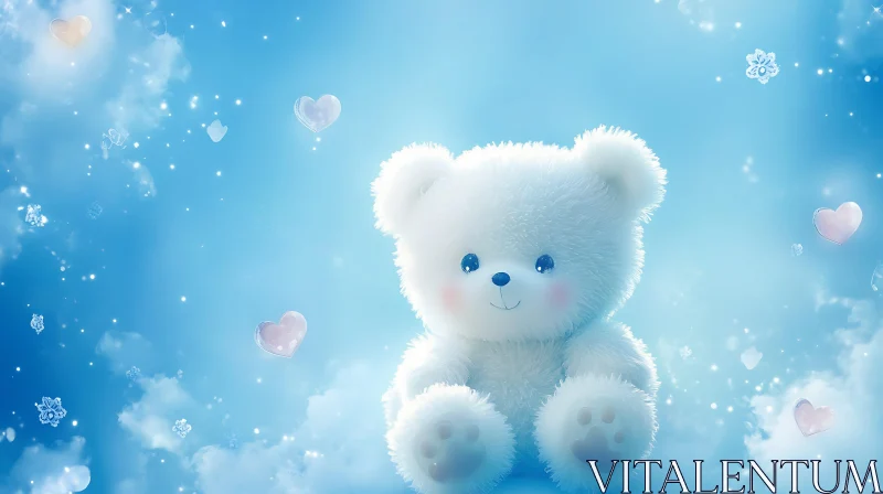 Fluffy White Teddy Bear with Hearts AI Image