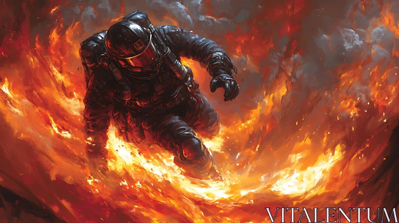 Heroic Firefighter Amidst Raging Flames AI Image