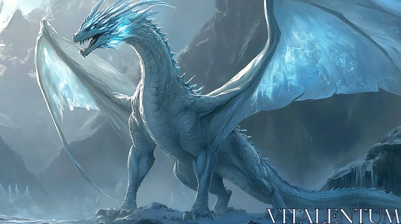 AI ART Winter Dragon: Guardian of the Frozen Peaks