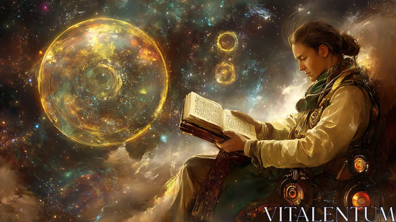 AI ART Man Reading Book in Universe