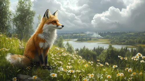 Serene Fox and Daisies