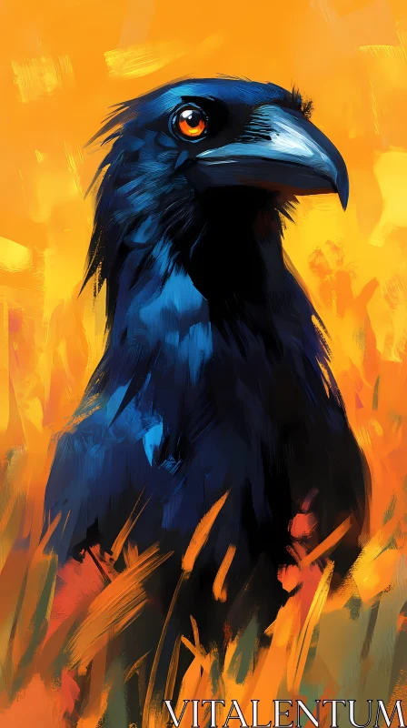 AI ART Raven on Fiery Backdrop