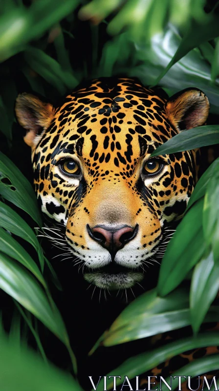 Wildlife: Jaguar Amidst Leaves AI Image