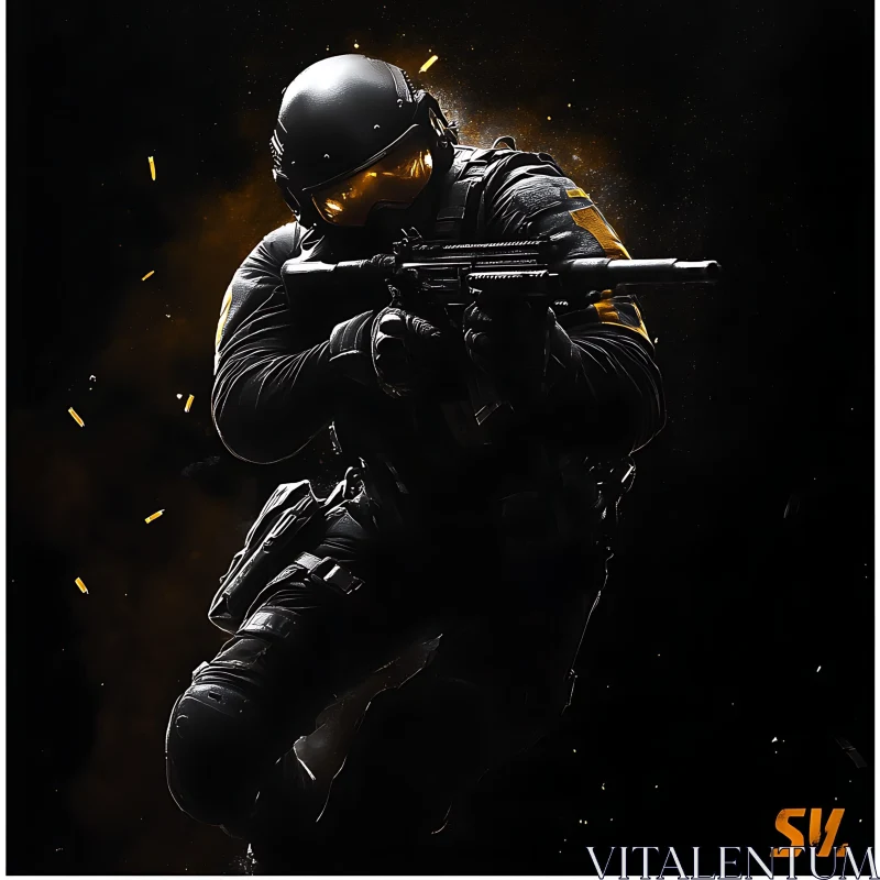 AI ART Soldier in Dark with a Gun