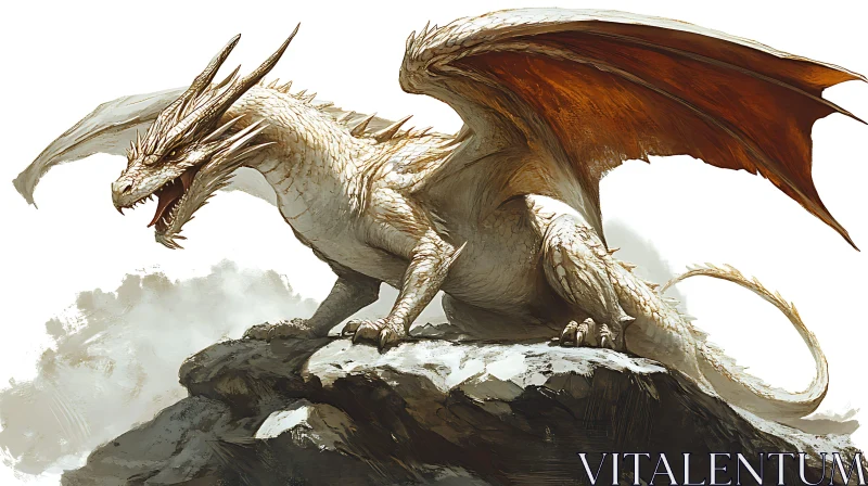 AI ART White Dragon on Rocky Peak