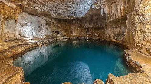 Serene Cave Pool with Stalactites