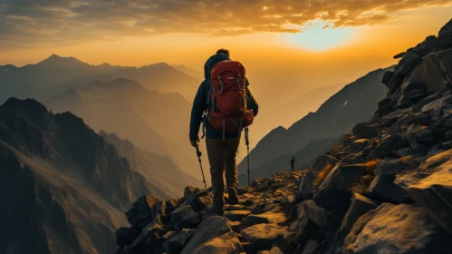 Backpacker's Sunset: An Eco-friendly Mountain Trek