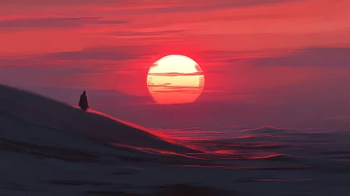 Crimson Horizon: A Lone Journey at Dusk