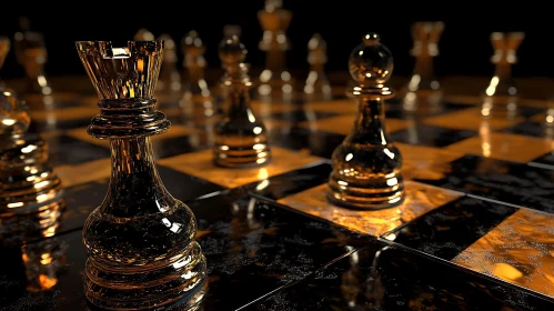 Chessboard with Golden Pieces