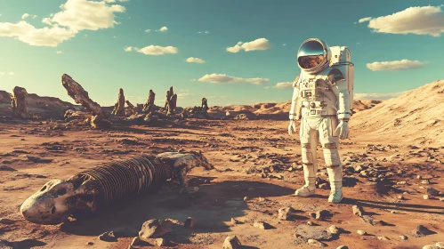 Martian Landscape with Astronaut and Fossil