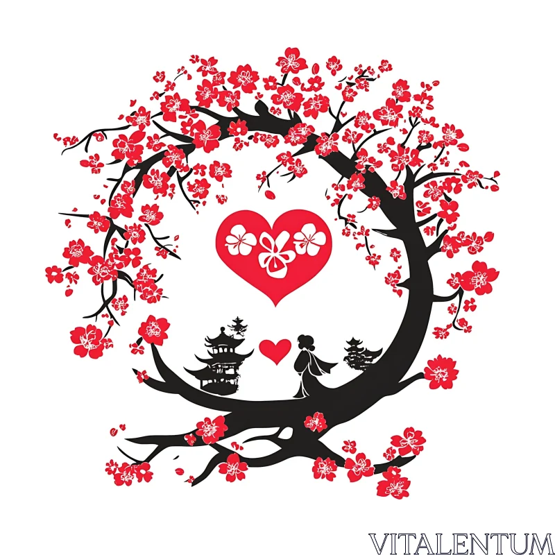 AI ART Silhouette Art with Blossoms and Love