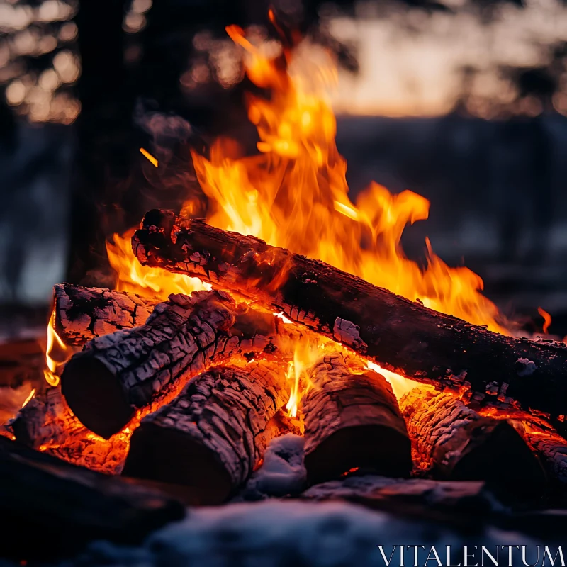 Warm Campfire with Blazing Flames at Twilight AI Image