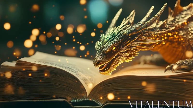 AI ART Golden Dragon and Ancient Book