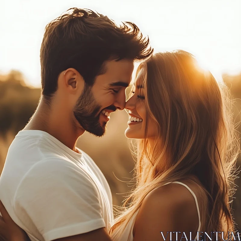 Intimate Moment: Couple Embracing in Warm Light AI Image