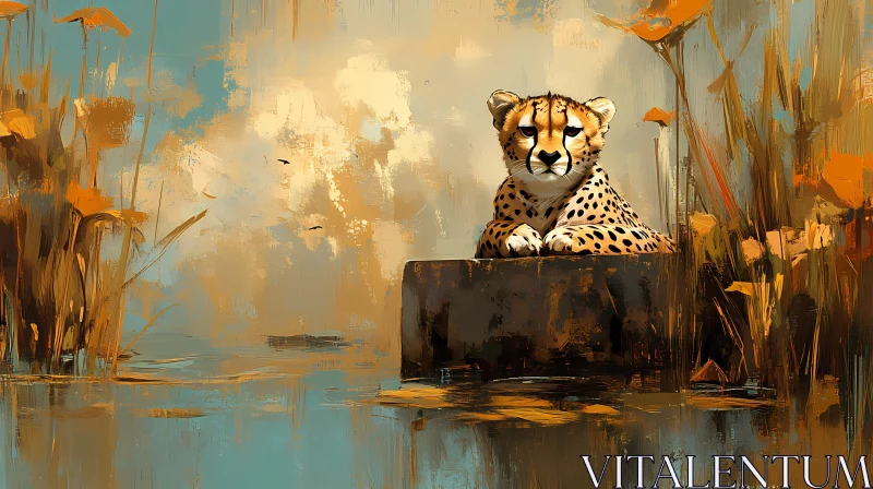 Cheetah in Tranquil Abstract Scene AI Image