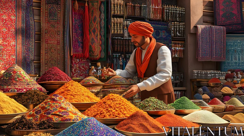 Spice Merchant at the Market AI Image