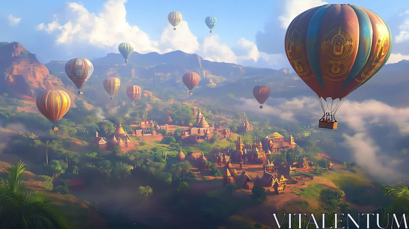 Bagan Landscape with Balloons AI Image