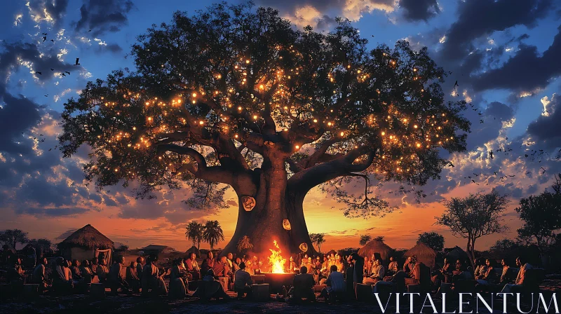 Bonfire Under the Lights at Dusk AI Image