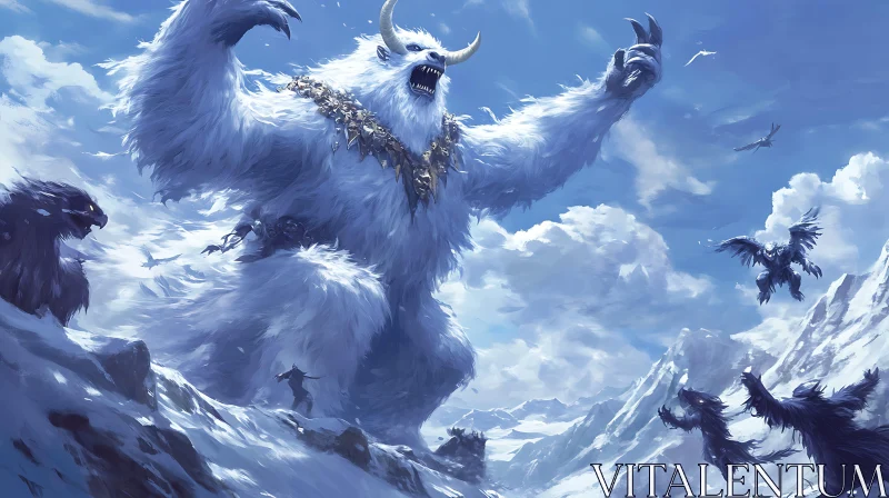 Mountain Giant and Winged Creatures AI Image