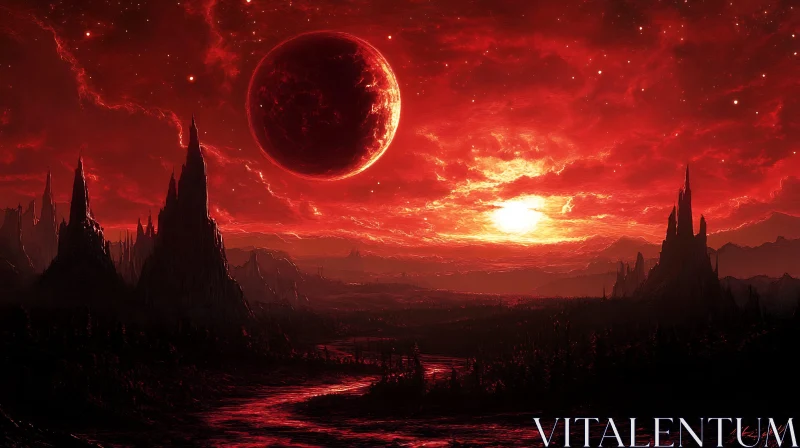 AI ART Crimson World Landscape