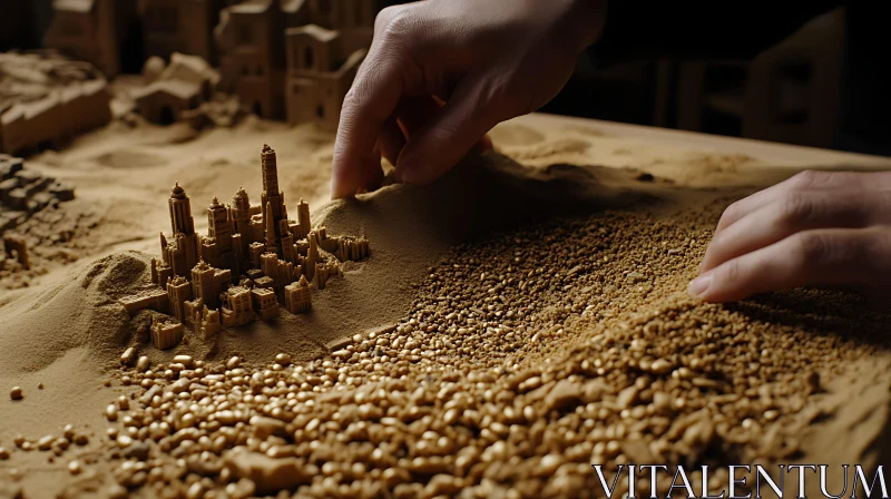 AI ART Ephemeral Metropolis: A Sand Cityscape