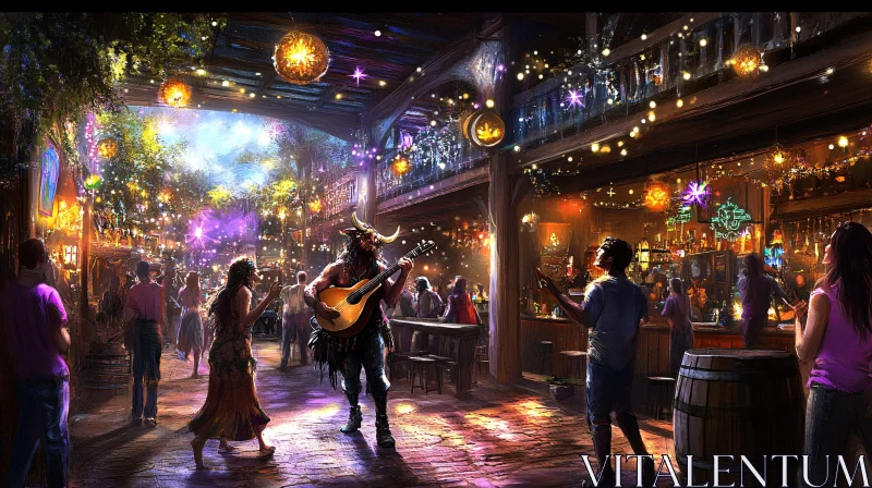 Festive Tavern Night with Dancing Patrons AI Image