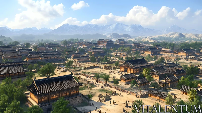 Traditional Asian Architecture in Mountainous Landscape AI Image