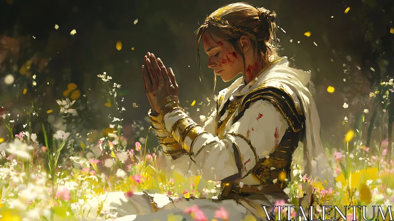 AI ART Armored Woman in Prayerful Contemplation