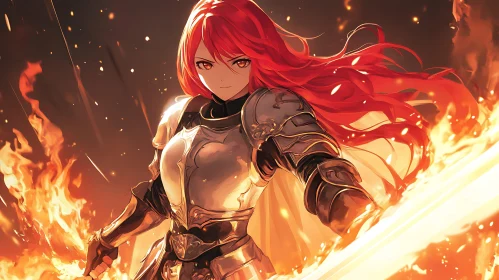 Fiery Haired Warrior in Battle Stance
