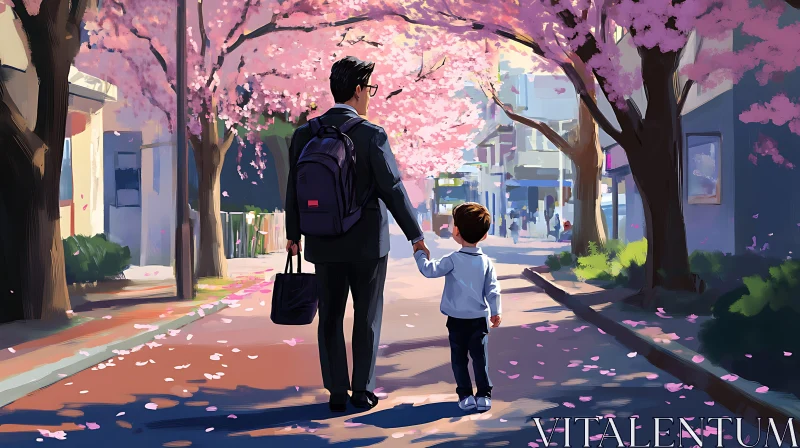 Cherry Blossom Walk with Dad AI Image