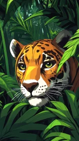 Tiger in Jungle Foliage Art