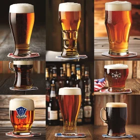 Assorted Beer Glasses with American Coasters