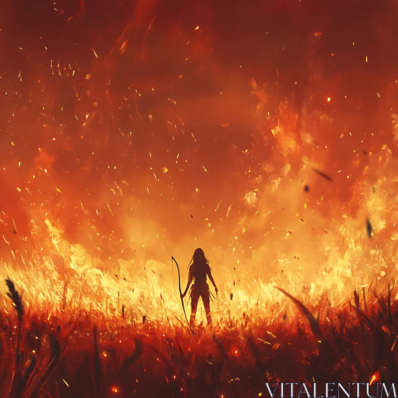 Intense Flames and Silhouette of Warrior AI Image