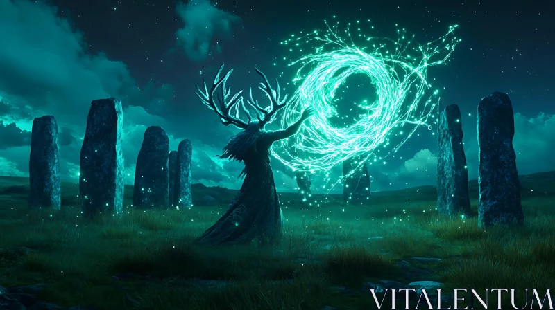 AI ART Magical Deer Spirit in Stone Circle