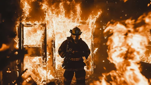 Resilient Firefighter in Burning Building