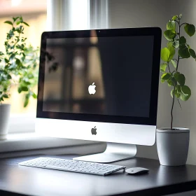 Contemporary Office Setup with Desktop and Plants