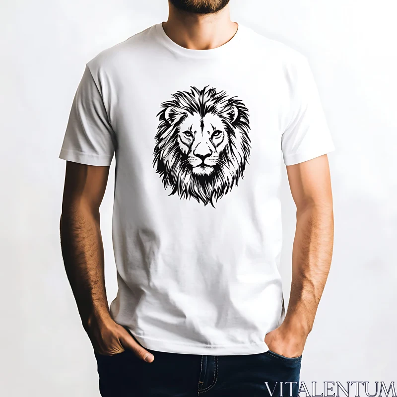 Graphic Tee with Lion AI Image