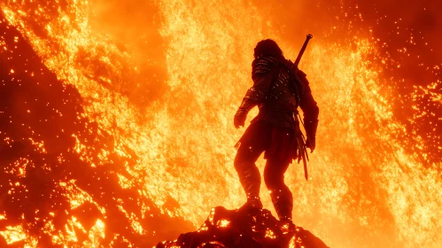 Warrior Facing Flames Eruption Scene