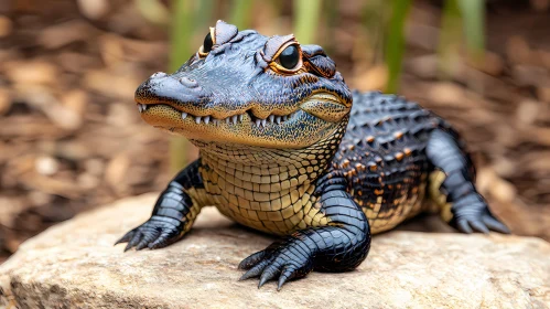 Juvenile Alligator Basking on Rock