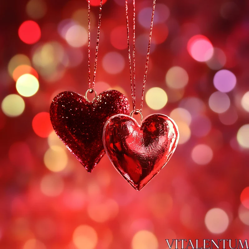 Two Heart Ornaments with Bokeh Background AI Image