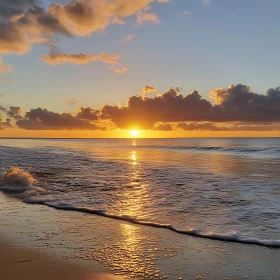 Peaceful Beach Sunset with Golden Light