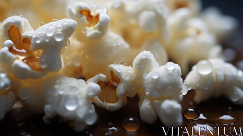 AI ART Closeup Shot of Wet Popcorn Kernel on Wooden Table