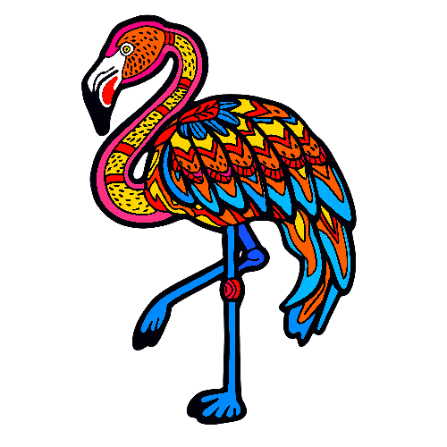 POD Design Colorful Flamingo T-Shirt Design with Psychedelic Patterns